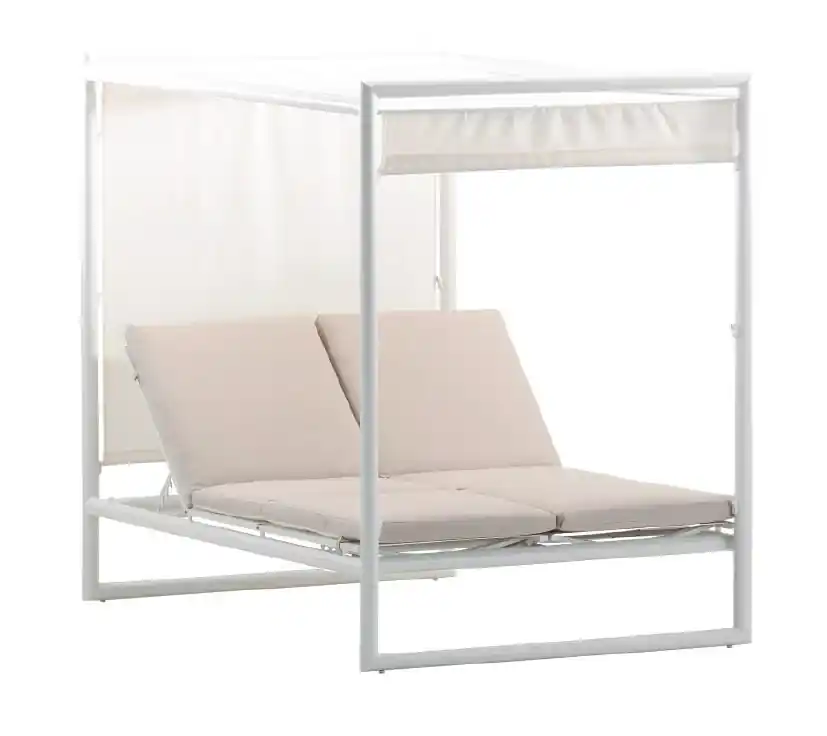 Cama Balinesa Kuta aluminio blanco cojines gris - Lounge terraza