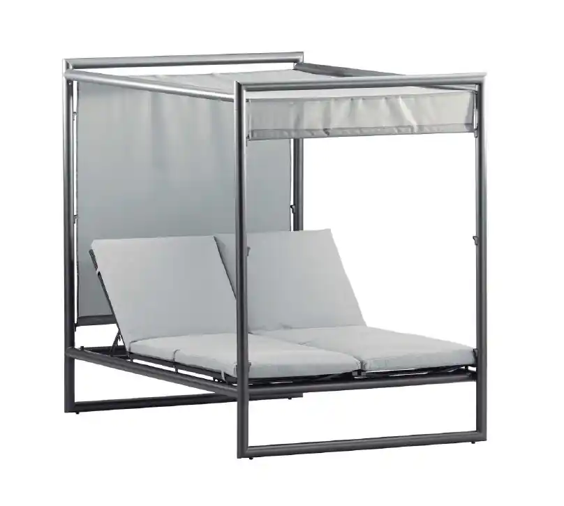 Cama Balinesa Male aluminio antracita cojines gris - Lounge terraza