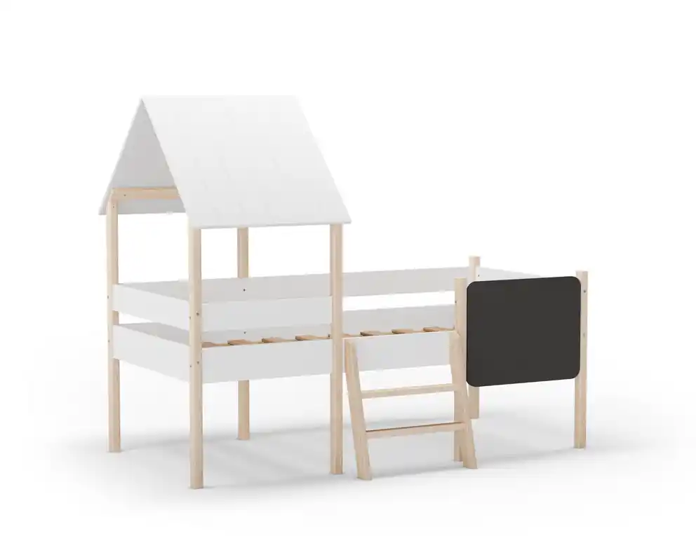 Cama infantil cabaña con pizarra Mint blanco natural 90×190 - Camas y canapes