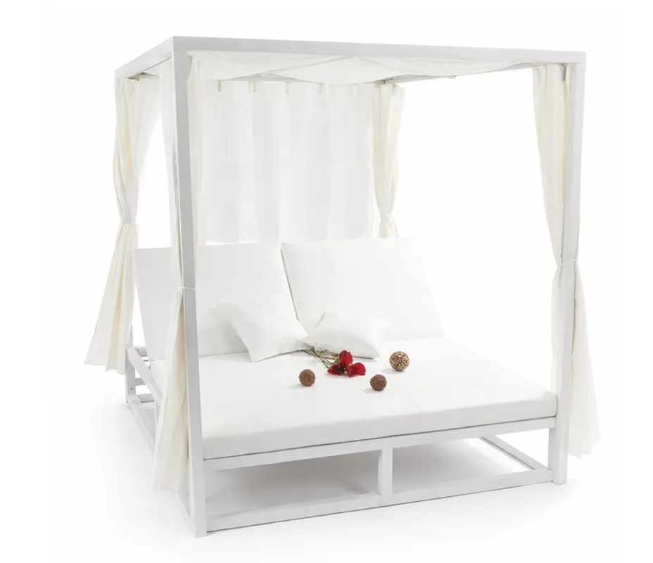 Cama balinesa cortinas aluminio blanco - Tapizado nautico