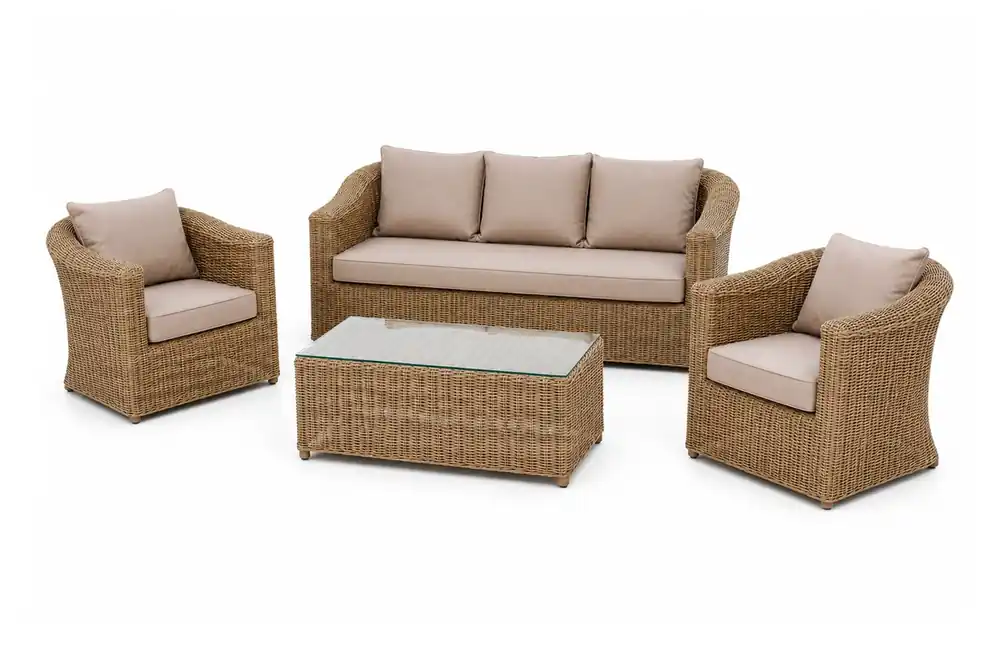 Set Java Sofás de Terraza Diseño rattan color Natural cojines taupe - Sofas terraza
