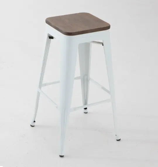 Taburete tolix antik old blanco bambu - Taburetes hosteleria