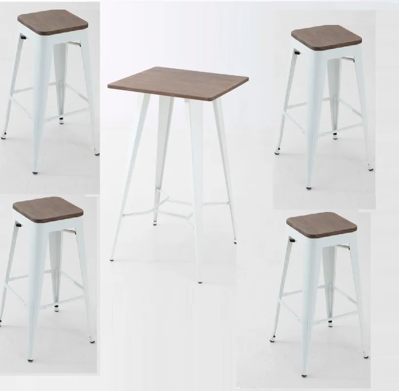 Conjunto taburetes tolix antik old blanco bambu - Conjuntos aluminio