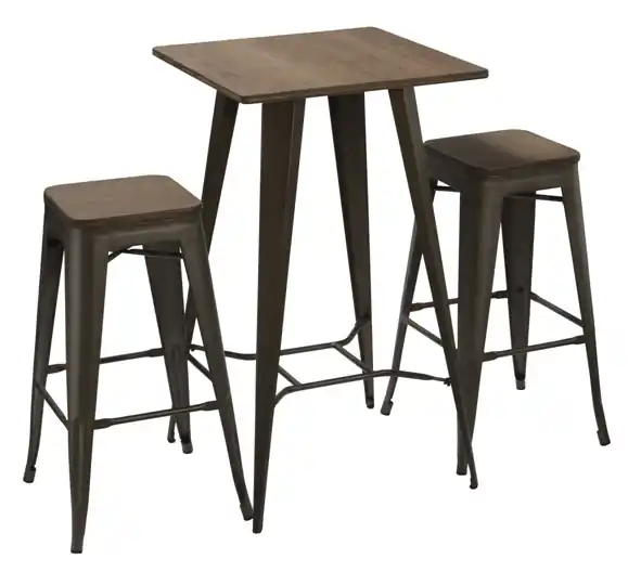 Conjunto taburetes tolix antik old bronce bambu - Conjuntos aluminio