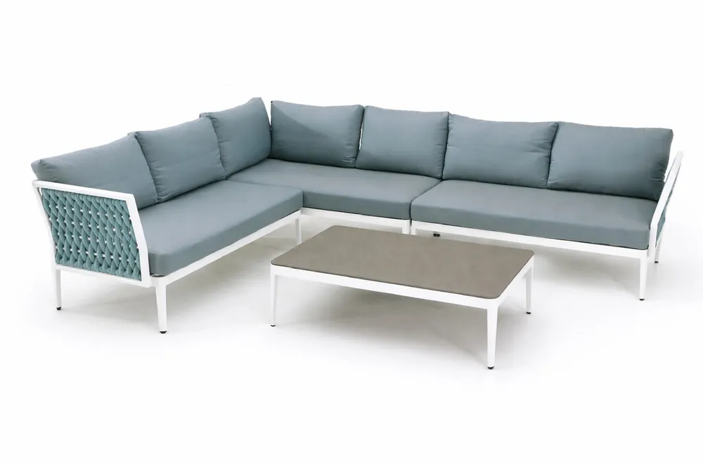 Sofá modular de exterior BASEL aluminio blanco cuerda azul - Sofas terraza