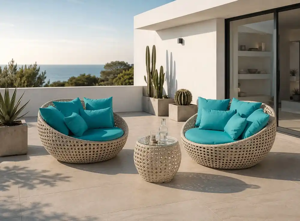 Set Swala lounge de exterior en ratán blanco de diseño - Sofas terraza