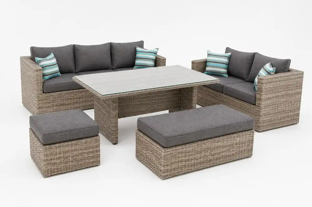 Set de jardín modular Carmel – Conjunto de exterior en ratán sintético con mesa y sofas - Conjuntos rattan