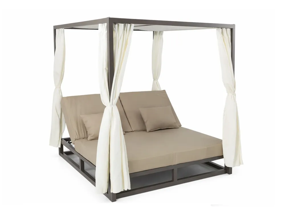 Cama balinesa aluminio marron tapizado nautico beige - Lounge terraza