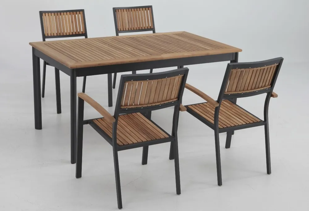 Conjunto terraza Thule teka aluminio mesa extensible 4 sillas - Conjuntos madera