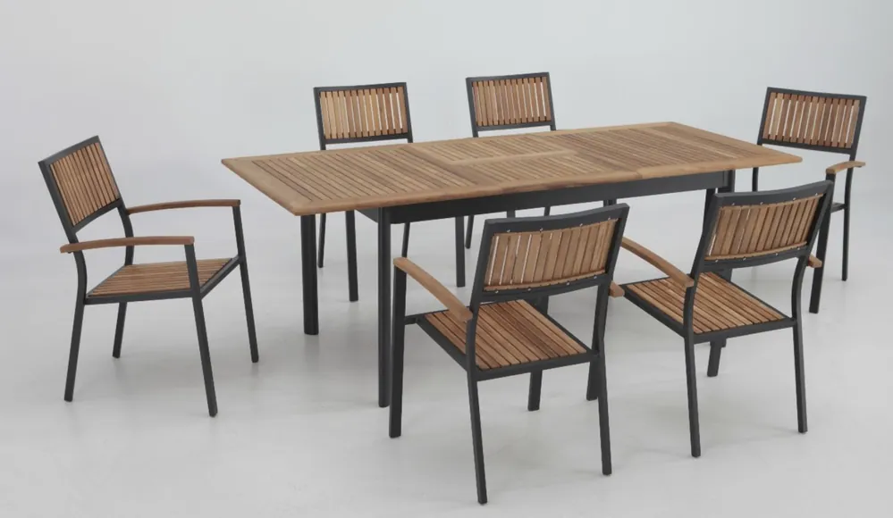 Conjunto terraza Thule teka aluminio mesa extensible 6 sillas - Conjuntos madera