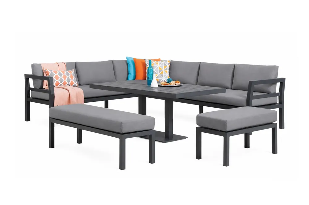 Set nasau sofa terraza aluminio gris antracita con mesa de comedor - Lounge terraza
