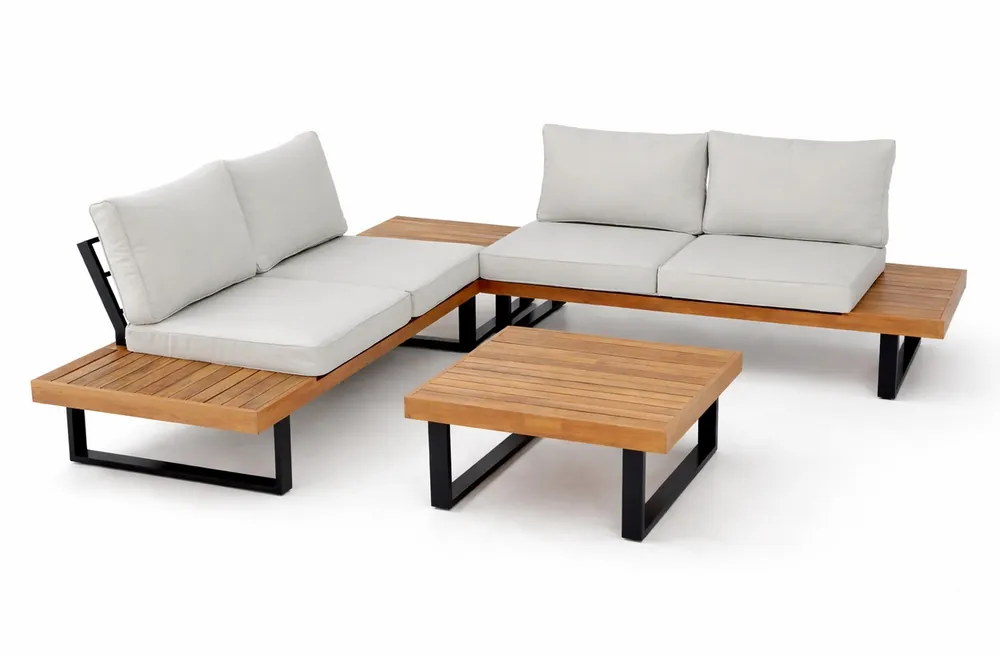 Set Libano sofa esquinero terraza aluminio antracita madera cojines gris claro - Sofas terraza