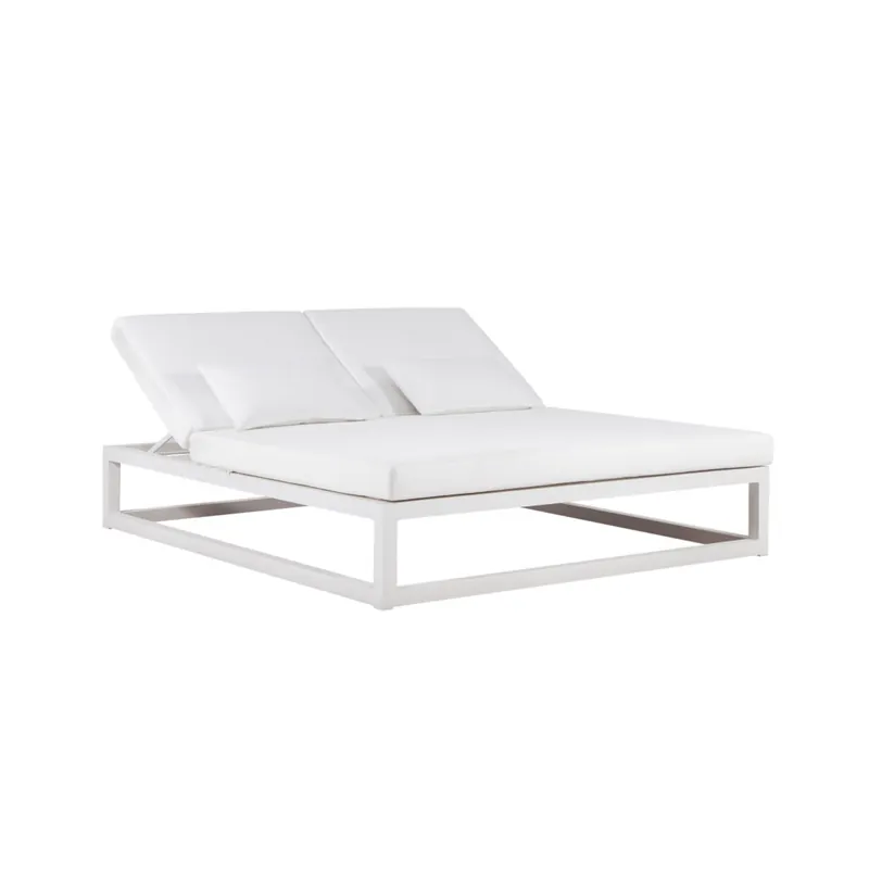 Cama Balinesa Tumbona Doble San Diego de Aluminio tapizado nautico blanco