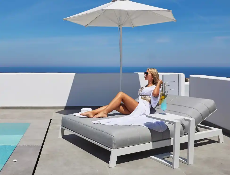 ANDROS tumbona doble lounge tapizado nautico aluminio blanco - Tumbonas aluminio