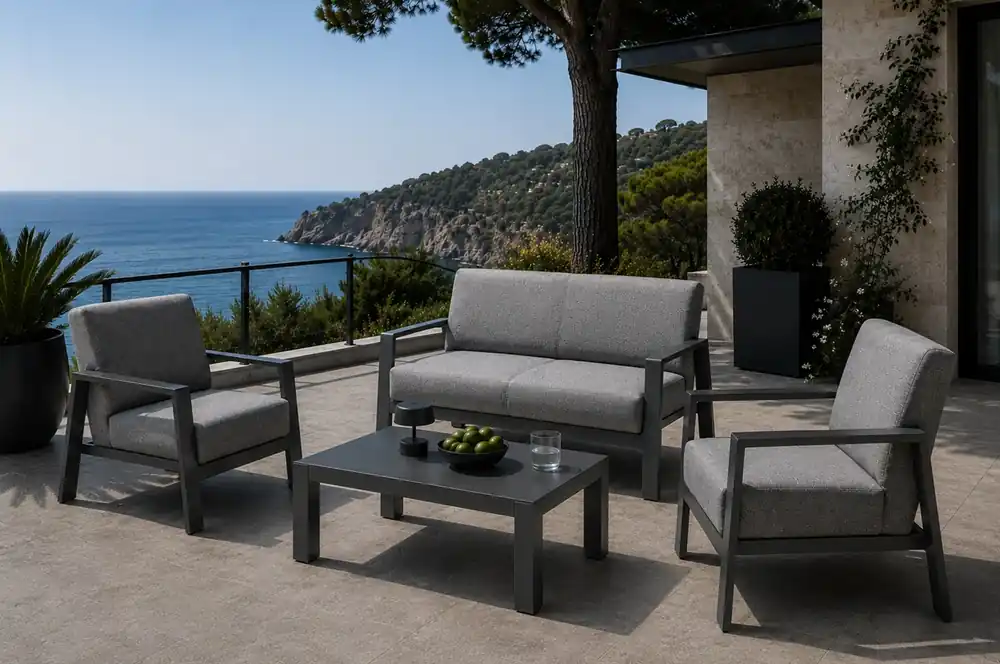 Set Bering alumigio gris antracita tela gris waterproof - Sofas terraza