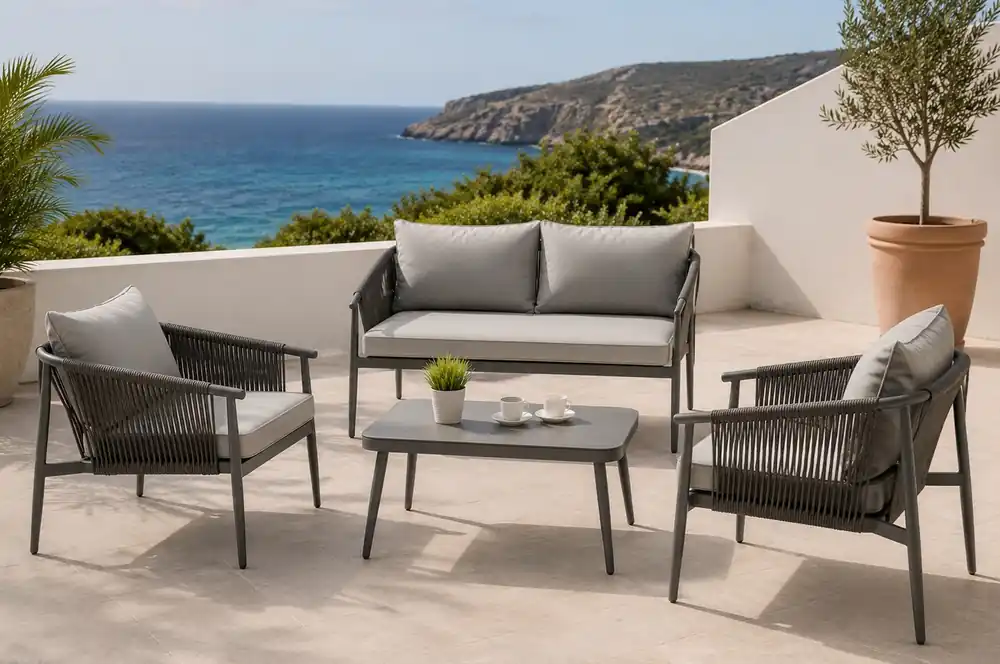 Set sofas jardin Zadar aluminio cuerda gris - Sofas terraza