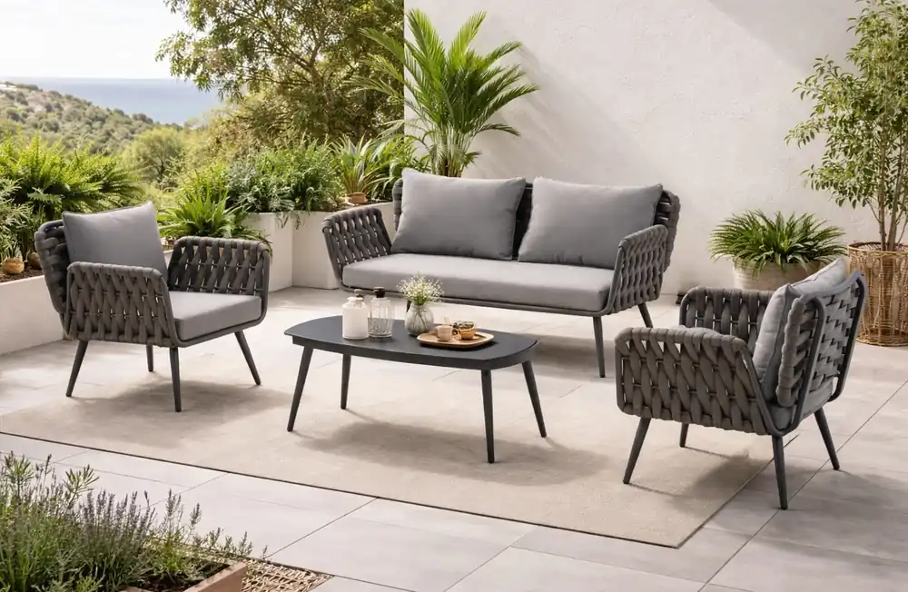 Set de terraza Zagreb con sofá de 2 plazas, 2 sillones y mesa de centro - Sofas terraza