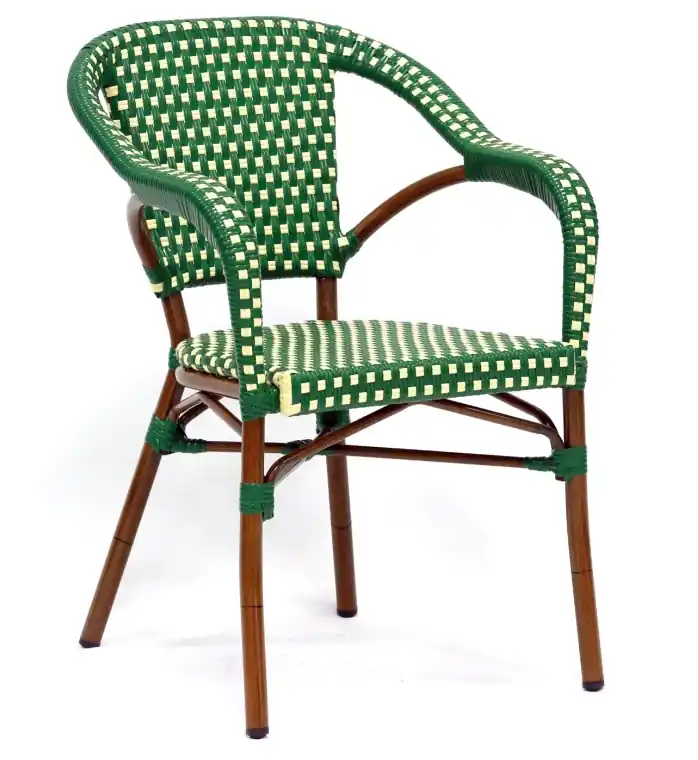 Sillon parisino Arles ratan verde y lino - Sillas hosteleria