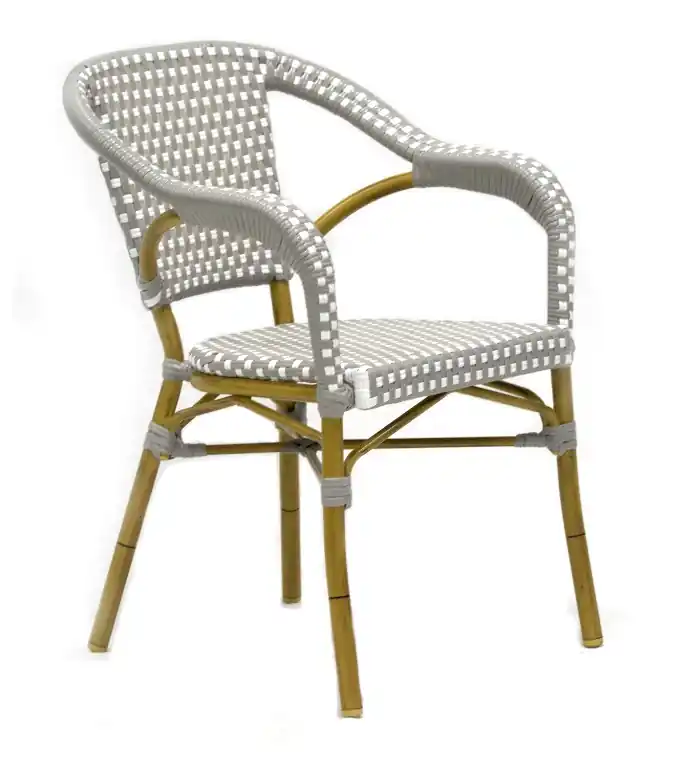 Sillon parisino Arles ratan gris y lino - Sillas hosteleria