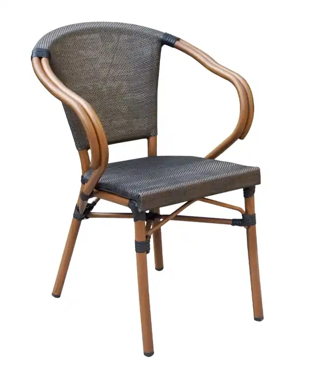 Sillon parisino textilene marron aluminio bamboo - Sillas hosteleria