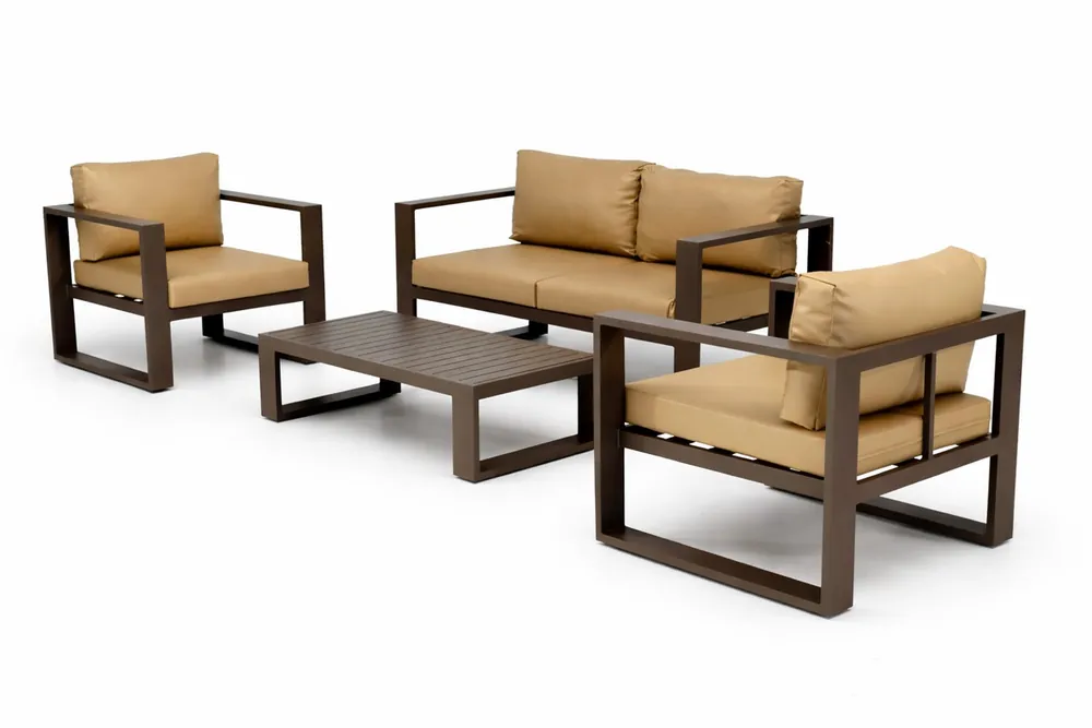 Set terraza vulcano aluminio marron tapizado nautico taupe - Sofas terraza