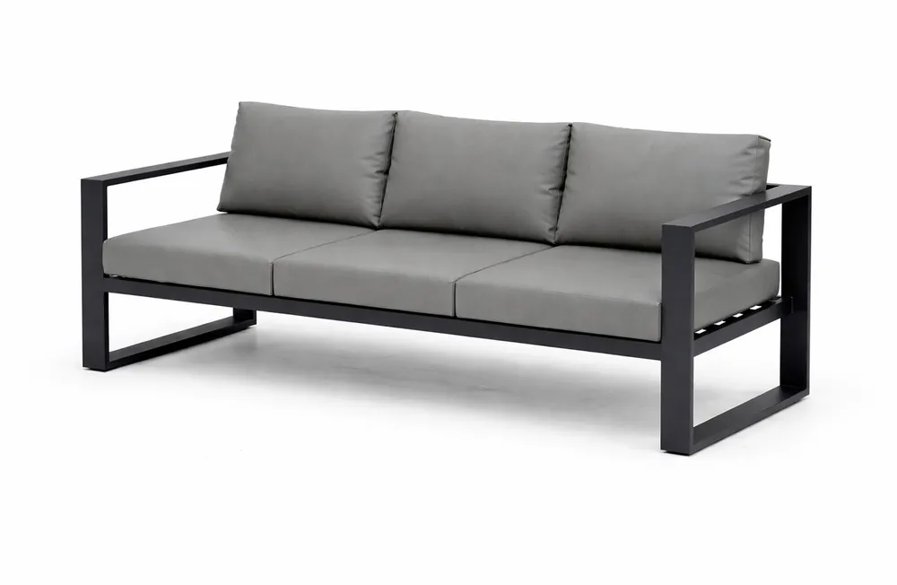 Sofa de tres plazas de terraza Tauro aluminio antracita y tapizado nautico gris - Lounge terraza