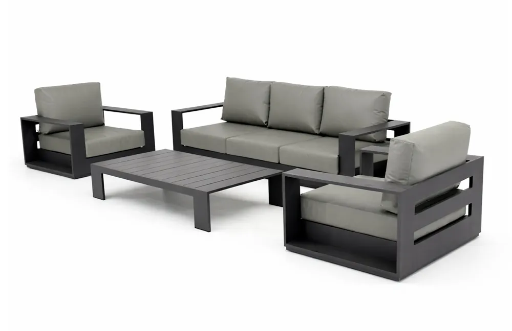 Set de terraza Samoa aluminio antracita tapizado nautico gris