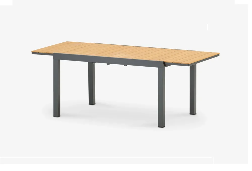 Mesa Praga aluminio antracita lamas madera poliwood 140-200 x 90