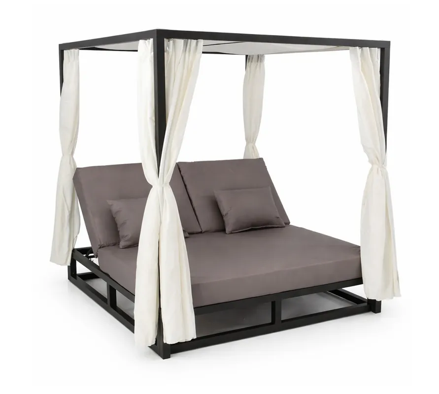 Cama balinesa aluminio antracia tapizado nautico gris