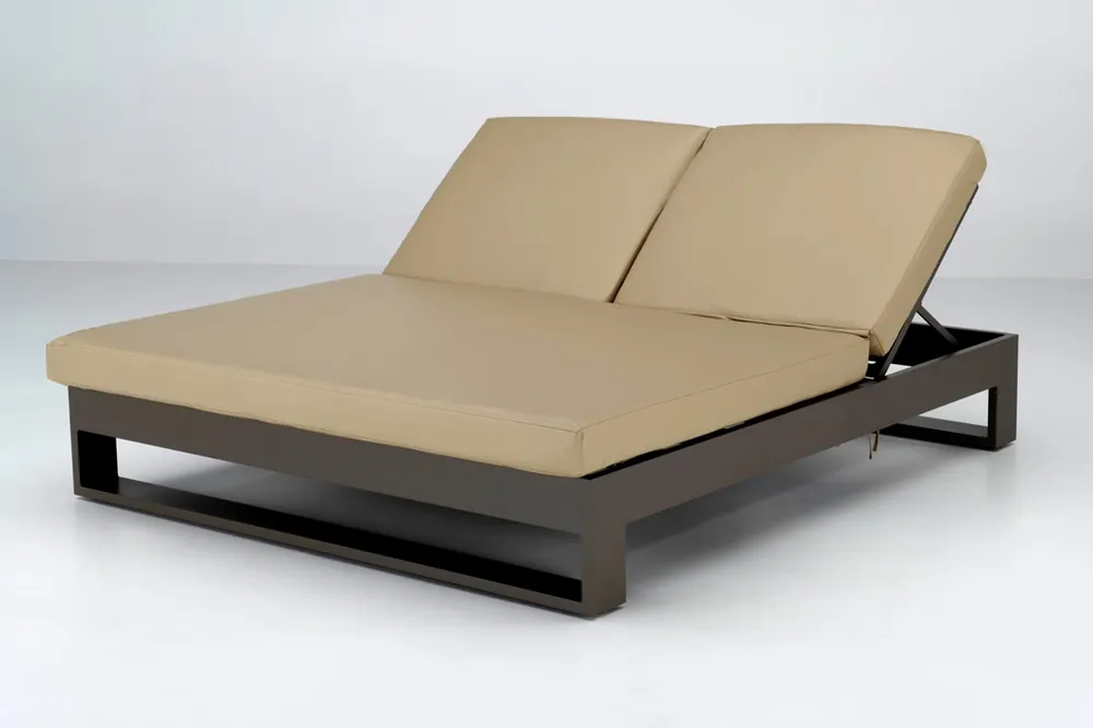 Tumbona lounge doble aluminio marron piel nautica beige Lotus - Tumbonas aluminio