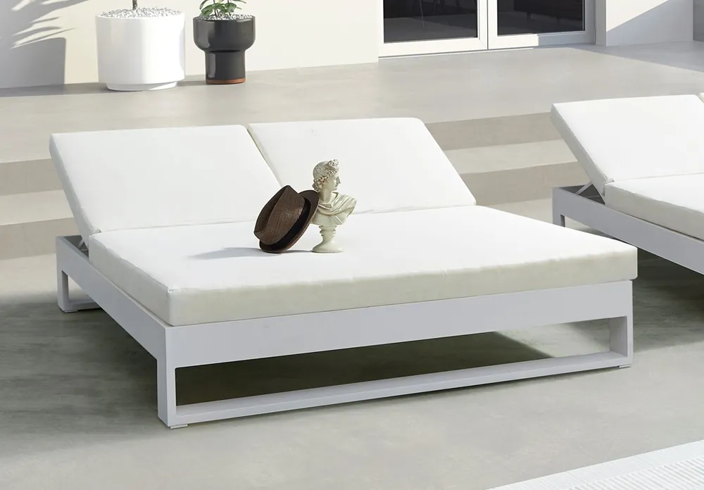 Tumbona lounge doble aluminio piel nautica blanco Tequise - Tumbonas aluminio