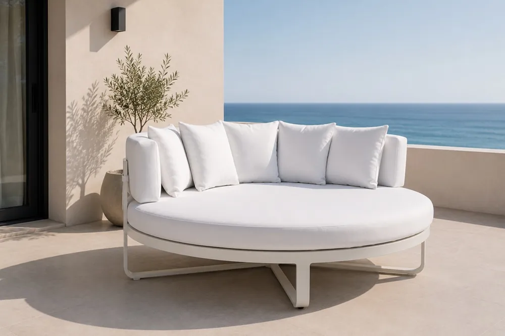 Tumbona lounge redonda aluminio piel nautica blanco Cancun - Tumbonas aluminio