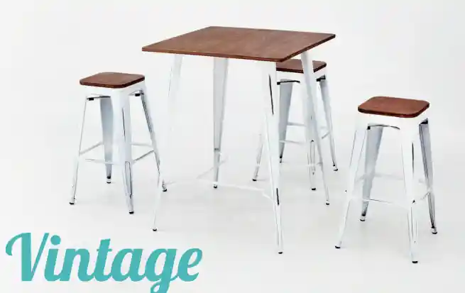 Mesa alta tolix antik vintage blanco bambu 120cm - Mesas hosteleria