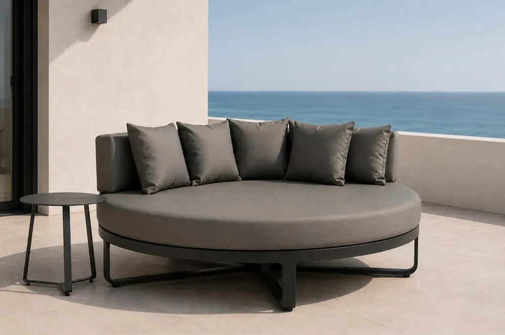 Tumbona lounge redonda aluminio piel nautica gris Contoy - Tumbonas aluminio