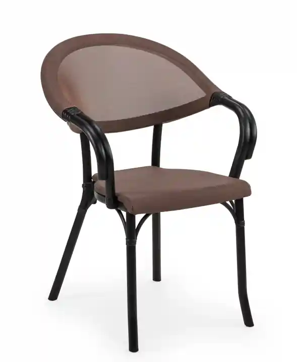 Sillon clasico curvo Flash textilene negro dorado wengue - Sillas hosteleria
