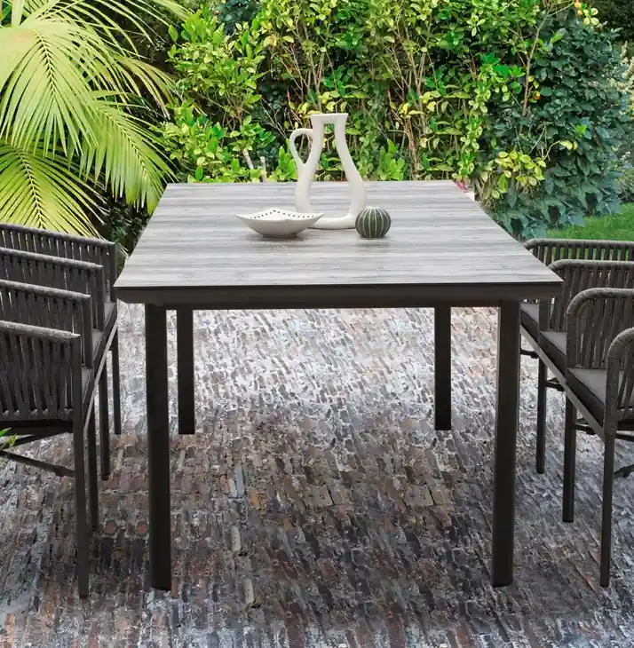 Mesa de terraza cartago cristal ceramico madera 160×90 - Mesas de alumnio