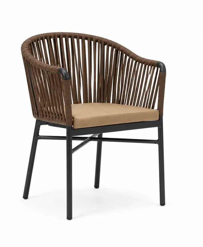 Sillón Liberia de Exterior cuerda marron cojin beige aluminio antracita – Comodidad y Diseño Elegante - Sillas de aluminio