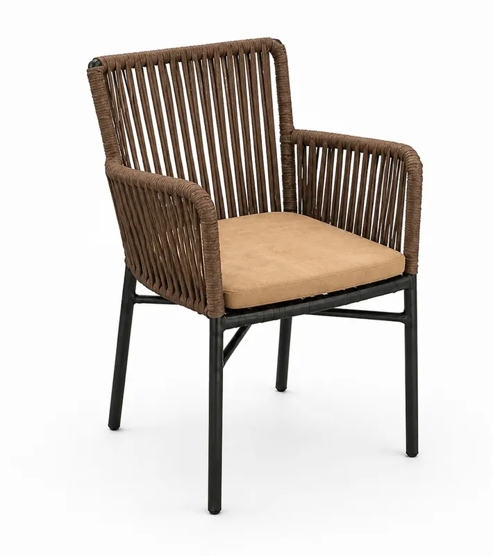 Sillon de terraza Rio cuerda marron conjin beige y aluminio antracita - Sillas de rattan