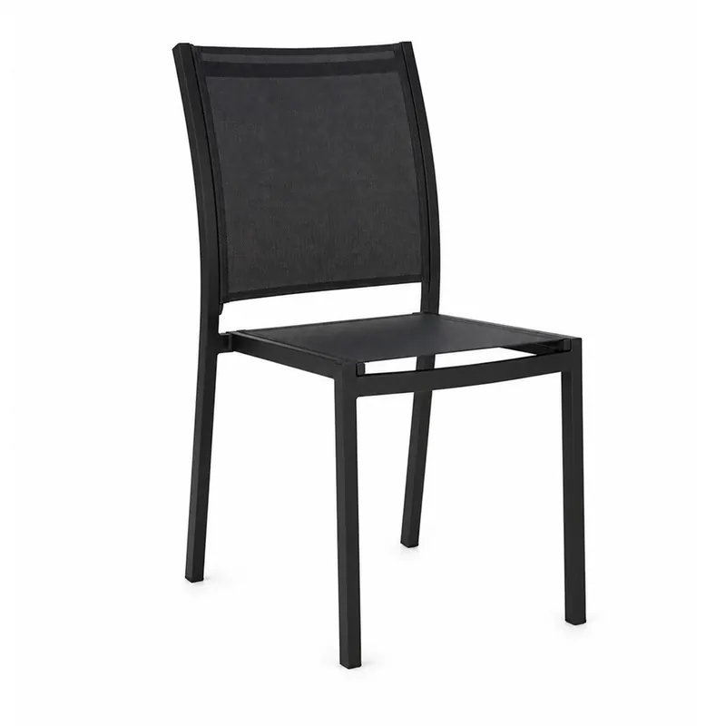 Silla de terraza Flamingo sin brazos de aluminio y textilene negro - Sillas de aluminio