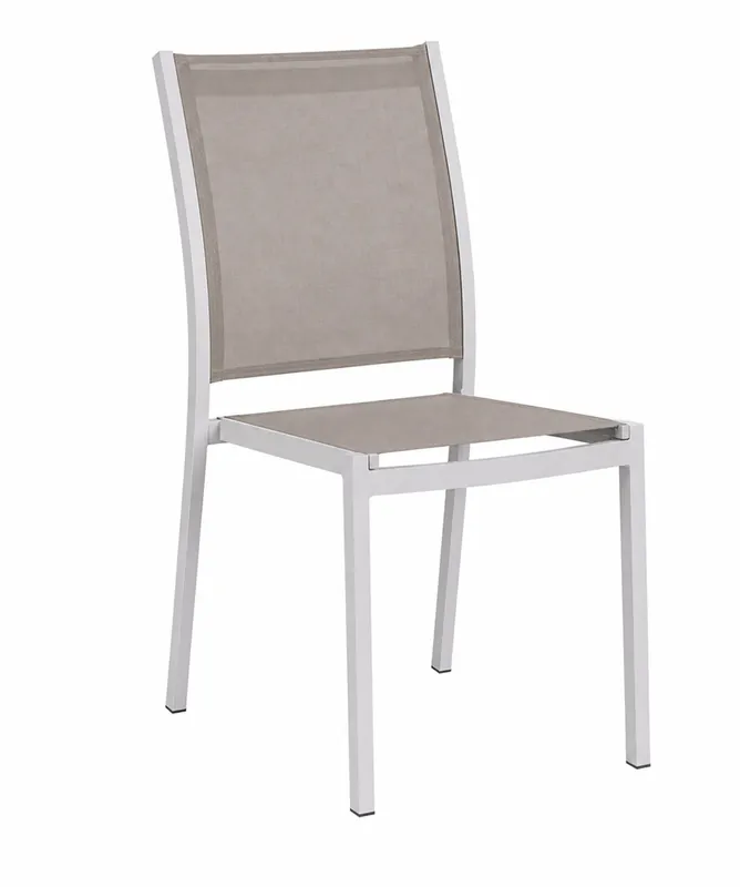 Silla de terraza Flamingo sin brazos de aluminio blanco y textilene taupe - Sillas de aluminio