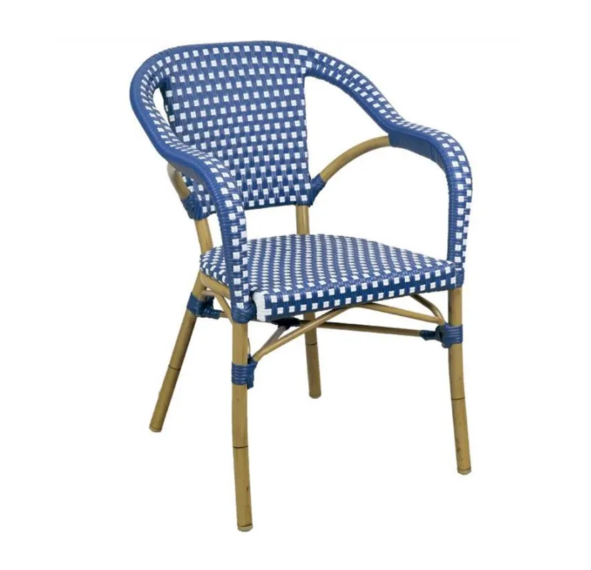 Sillon parisino Arles ratan azul y blanco - Sillas hosteleria