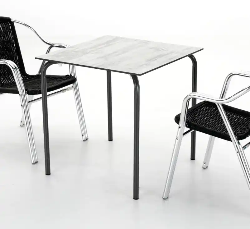 Mesa de terraza apilable acero negro tablero compacto 70×70 - Mesas hosteleria