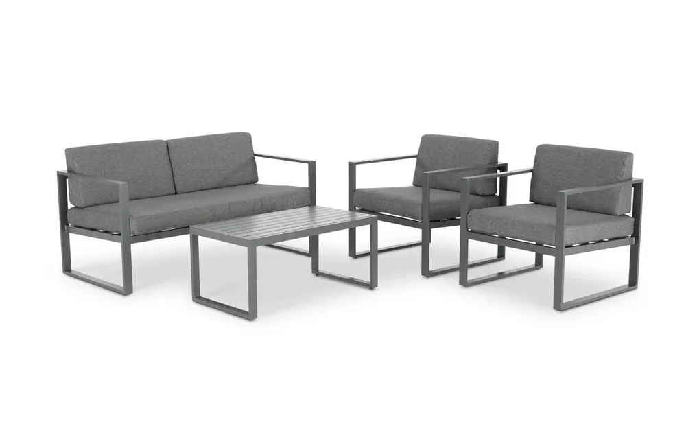 Set de jardín Lyon en aluminio gris antracita – Sofá exterior moderno con mesa - Sofas terraza