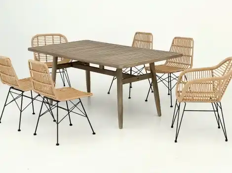 Conjunto terraza mesa madera sillas ratan honey - Conjuntos madera