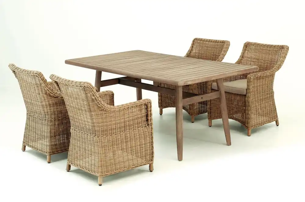 Conjunto terraza sillones rattan natural mesa acacia 180×100 - Conjuntos madera