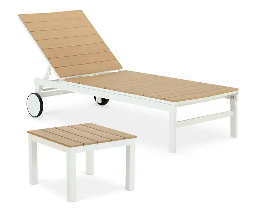Tumbona Viena madera poliwood aluminio blanco - Tumbonas madera