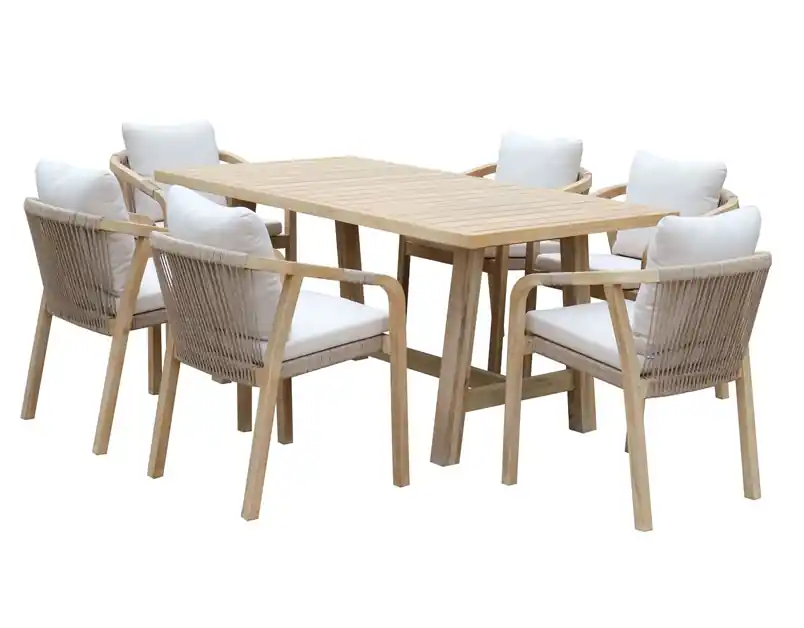 Conjunto Eiger madera acacia cuerda 6 sillones mesa 170×90 - Conjuntos madera