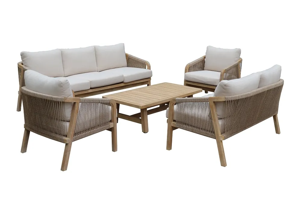 Set Eiger madera acacia cuerda 7 plazas - Sofas terraza