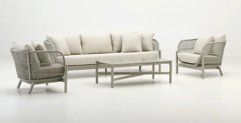 Set Neptuno sofas cuerda gris cojines sand - Sofas terraza