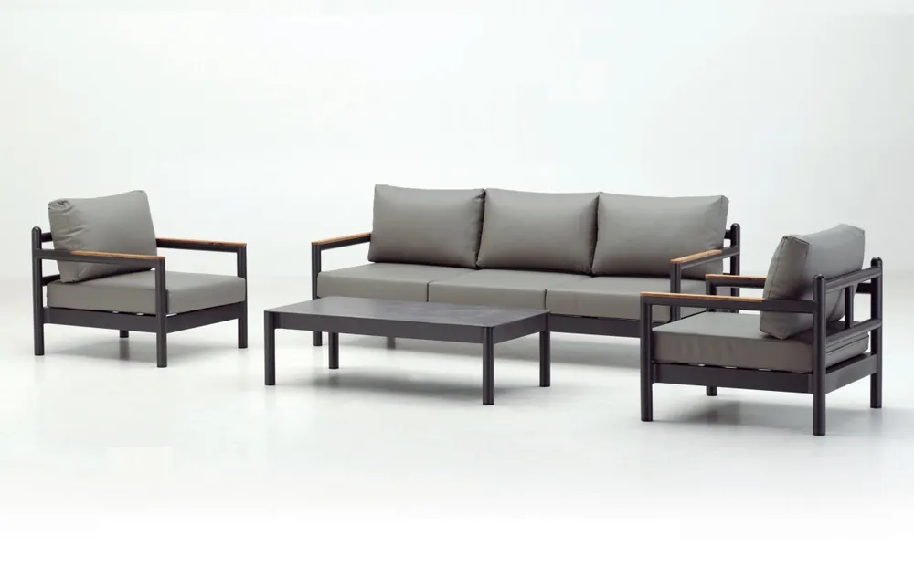Set Lisboa sofas tapizado nautico gris y teka 5 plazas - Sofas terraza